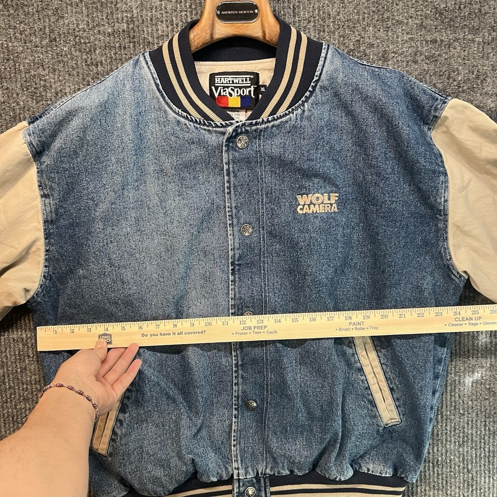 Vintage Hartwell ViaSport Denim Varsity Jacket Size XL Made In Hong Kong 80s - Picture 6 of 9
